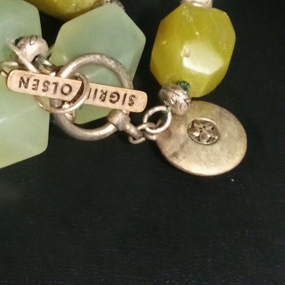 Sigrid Olsen Chunky Green Stone Necklace Toggle Clasp Boho Artisan Jewelry 18" - Picture 2 of 9